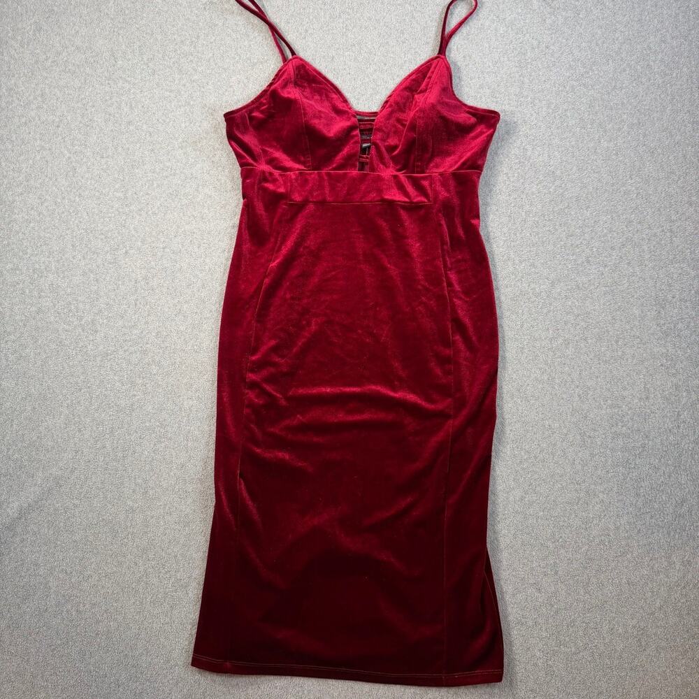 Haute Monde Women's XL Burgundy Velvet Strappy V-Neck Midi Bodycon Dress